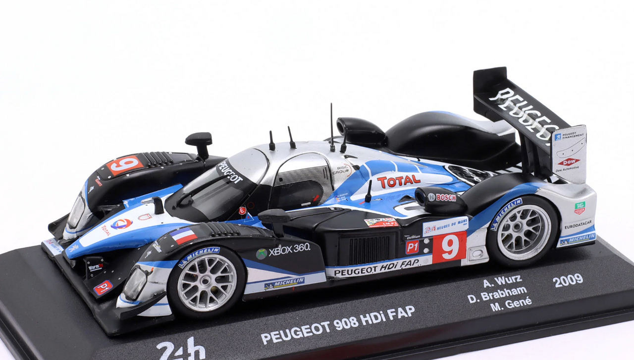 1/43 Altaya 2009 Peugeot 908 HDi FAP #9 Winner 24h LeMans Peugeot Sport Total Alexander Wurz, David Brabham, Marc Gené Car Model
