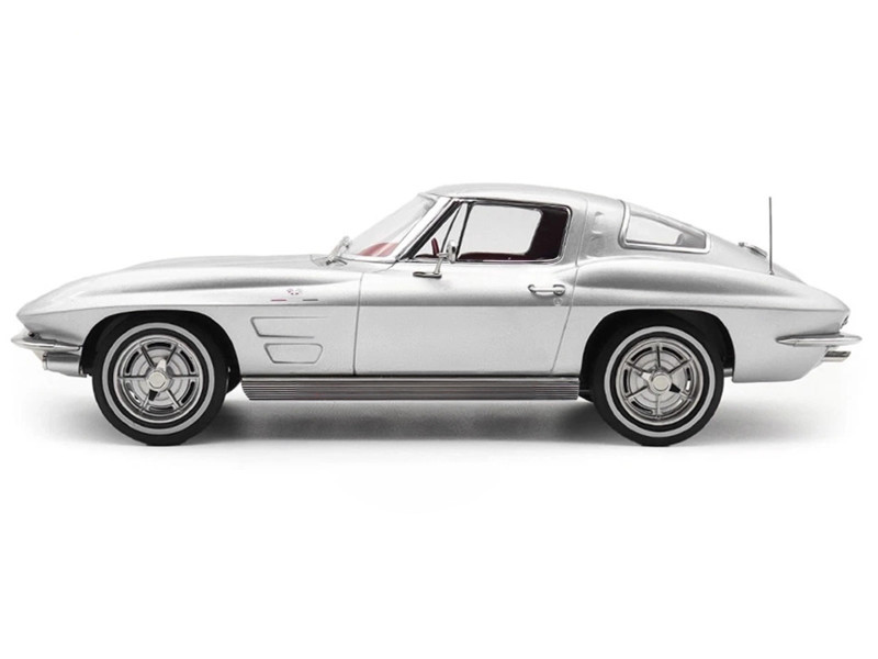 1963 Chevrolet Corvette Sting Ray Sebring Silver Metallic with Red Interior 1/18 Diecast Model Car by Norev