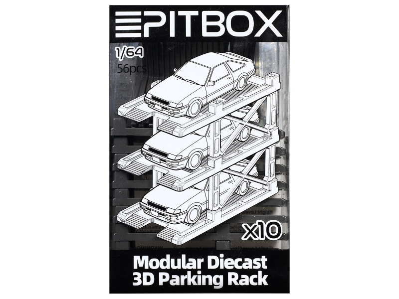 Modular Diecast 3D Parking Rack Display Stand Set of 10 Racks for 1/64 Scale Model Cars by Pitbox