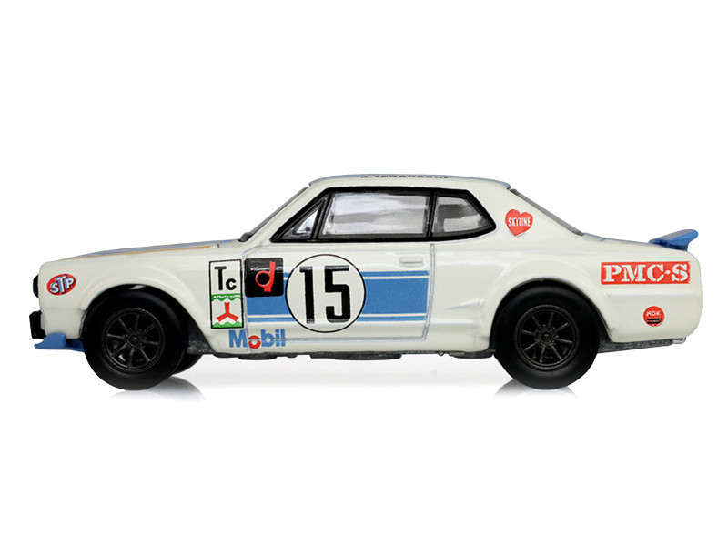 1/64 Greenlight 1972 Nissan Skyline with (50th Victory) Custom Wheels & Black Roll Cage (White) Diecast Car Model