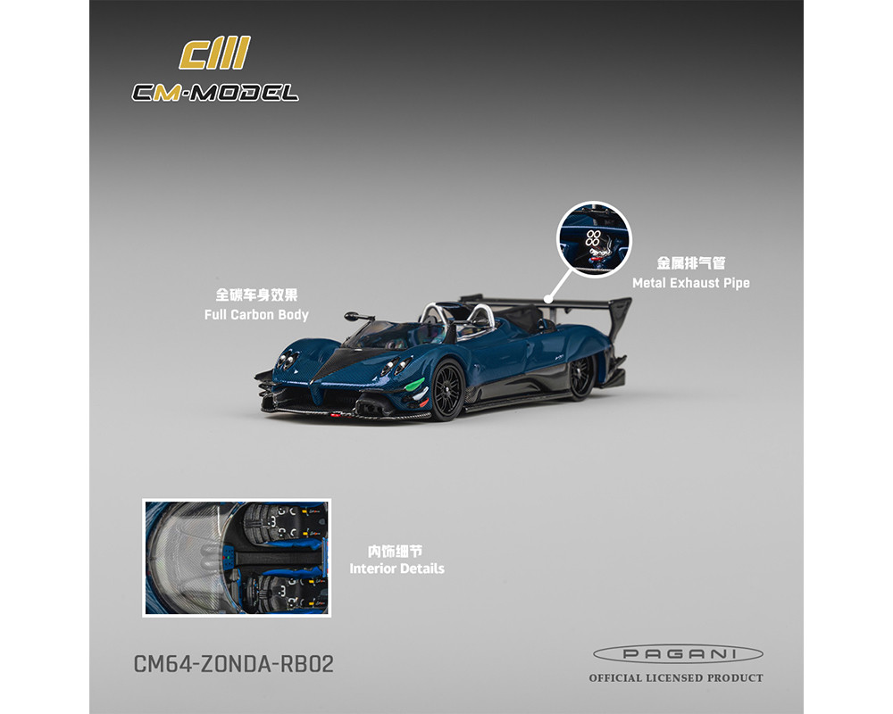1/64 CM Model Pagani Zonda Revolution Barchetta (Blue Full Carbon) Diecast Car Model