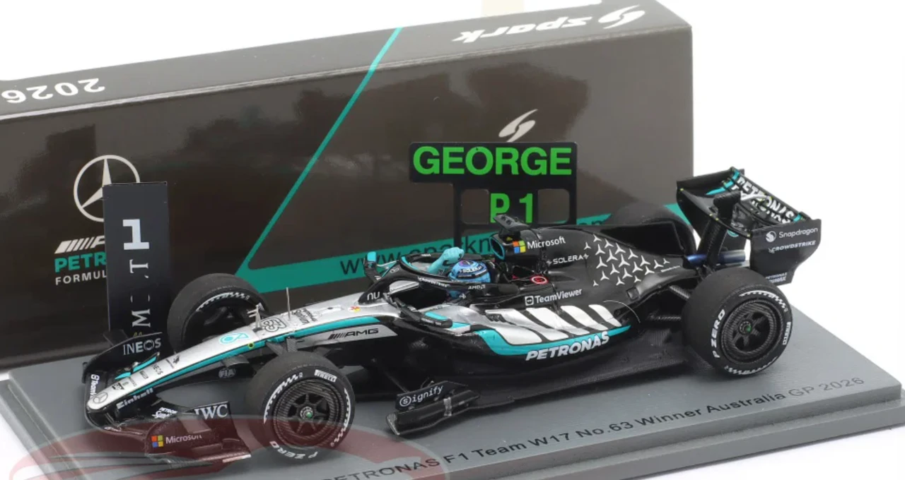 1/43 Spark 2026 Formula 1 Mercedes-AMG PETRONAS Formula One Team W17 No.63 Winner Australia GP 2026 George Russell With Pit Board Car Model