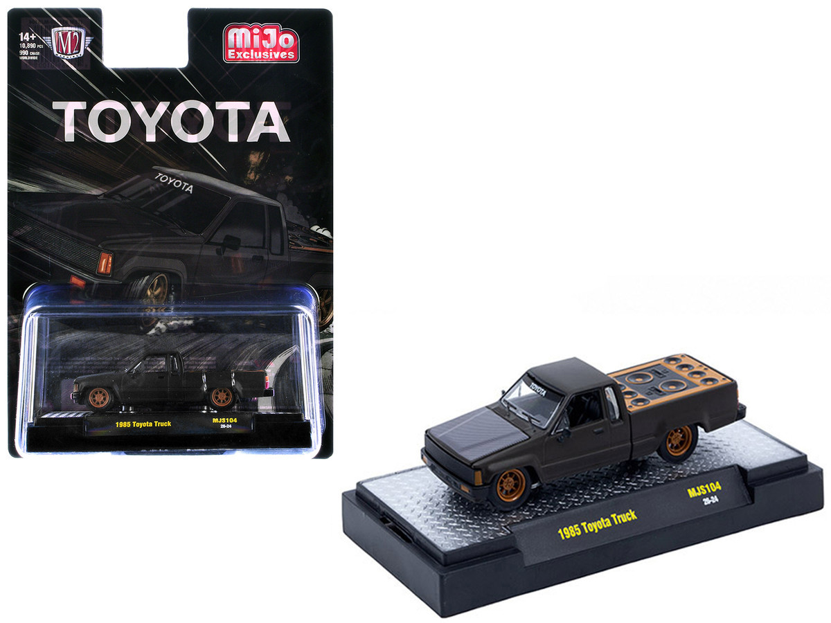 1/64 M2 Machines 1985 Toyota Pickup Truck Slammed Custom (Matte Grey with Carbon Hood) Diecast Car Model