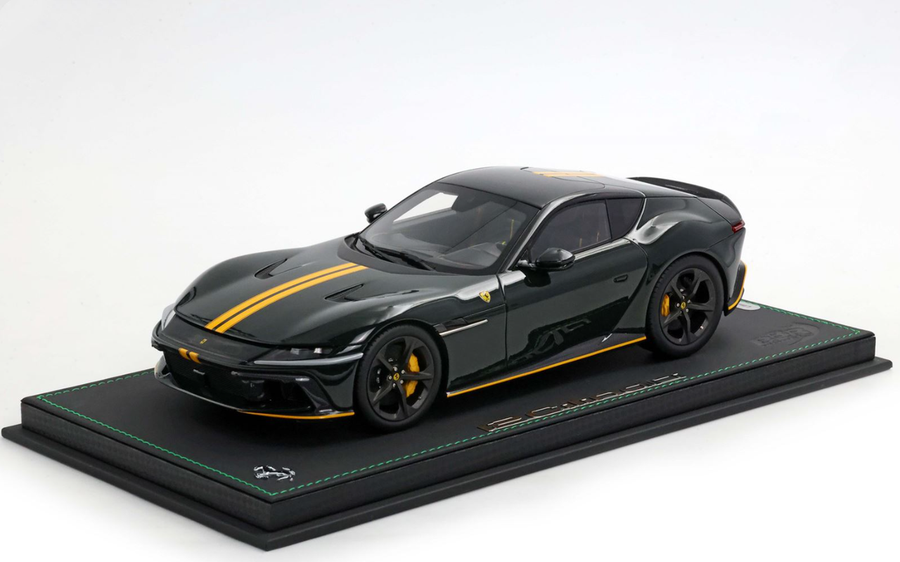 1/18 BBR Ferrari 12Cilindri Panoramic Roof (British Green with Yellow stripe) Car Model Limited 24 Pieces