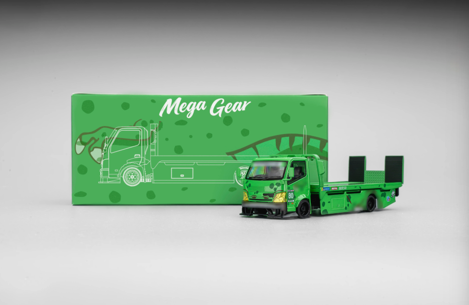 1/64 Mega Gear H300 Custom Flatbed Tow Truck (Green) Diecast Car Model