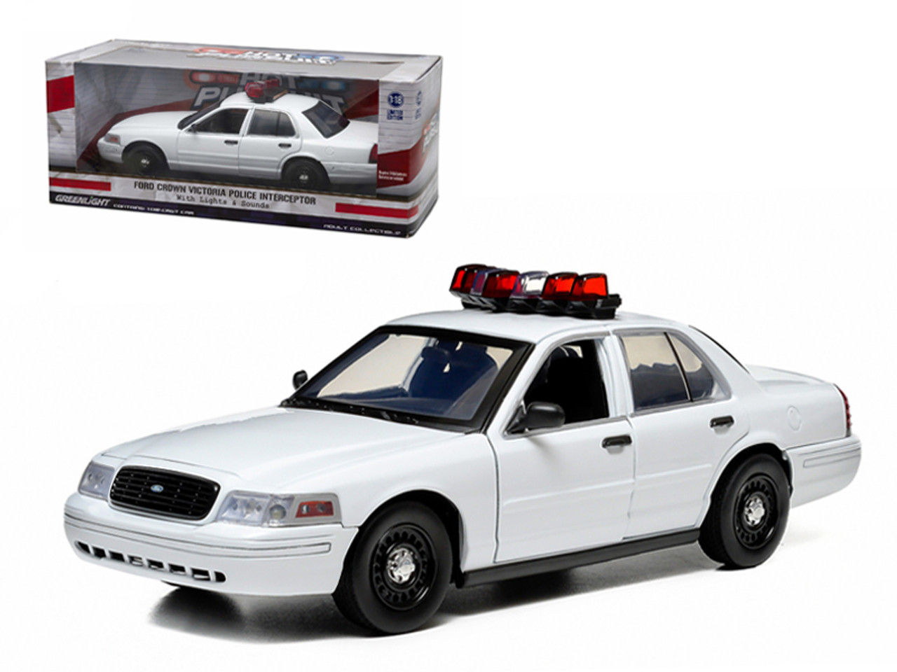 Ford Crown Victoria Unmarked Plain White Police Car Interceptor With Lights  and Sounds 1/18 Diecast Model Car by Greenlight