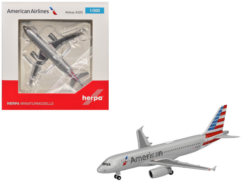 Airbus A320 Commercial Aircraft "American Airlines" (N680AW) Silver with Blue and Red Tail 1/500 Diecast Model Airplane by Herpa