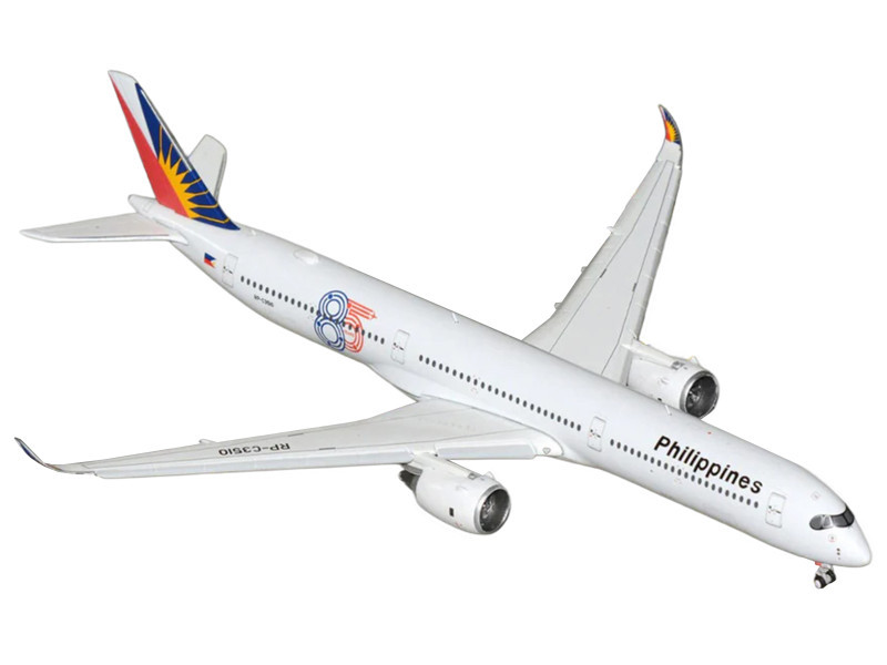 Airbus A350-1000 Commercial Aircraft with Flaps Down "Philippine Airlines - 85 Years" (RP-C3510) White with Tail Graphics 1/400 Diecast Model Airplane by GeminiJets