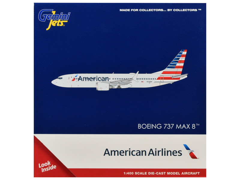 Boeing 737 MAX 8 Commercial Aircraft "American Airlines" (N326RP) Gray with Striped Tail Series 1/400 Diecast Model by GeminiJets