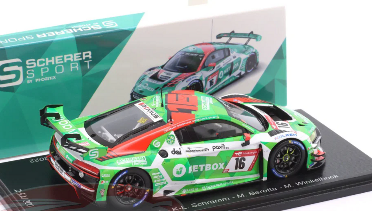 1/43 Spark 2022 Audi R8 LMS GT3 #16 5th 24h Nürburgring Audi Sport Team Phoenix Jakub Giermaziak, Kim Luis Schramm, Michele Beretta, Markus Winkelhock Car Model
