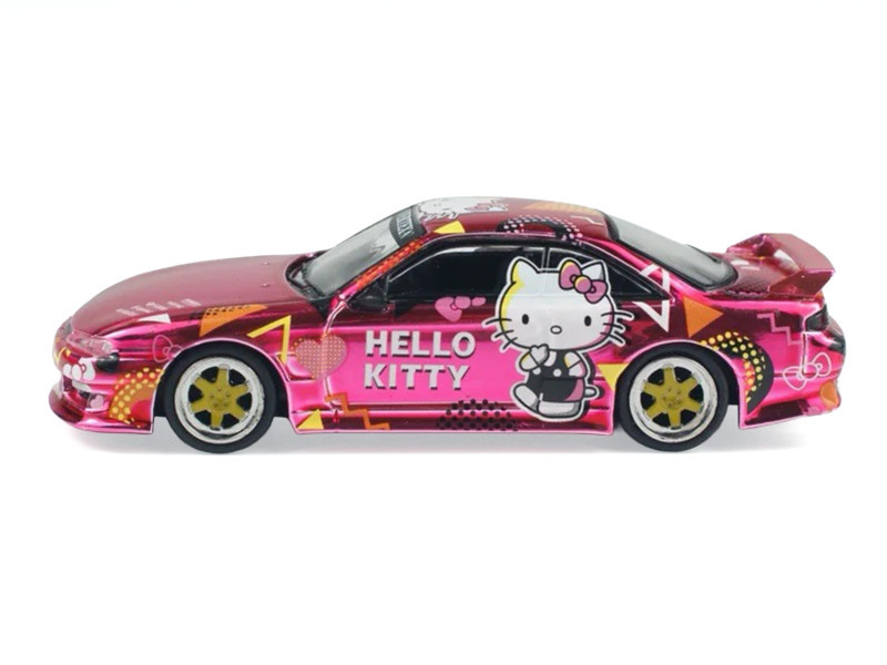 Nissan Vertex Silvia (S14) RHD (Right Hand Drive) "Hello Kitty" Pink Metallic with Graphics "Global64" Series 1/64 Diecast Model Car by Tarmac Works