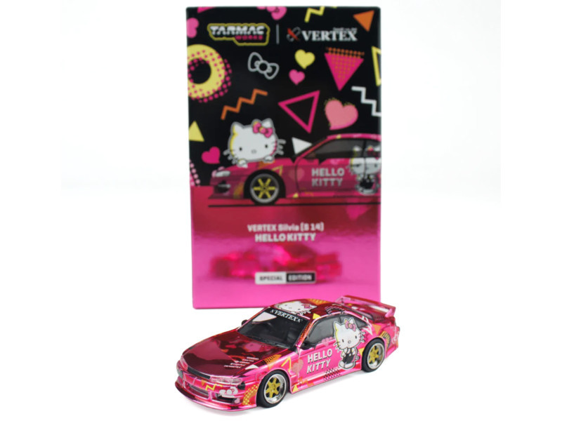 Nissan Vertex Silvia (S14) RHD (Right Hand Drive) "Hello Kitty" Pink Metallic with Graphics "Global64" Series 1/64 Diecast Model Car by Tarmac Works