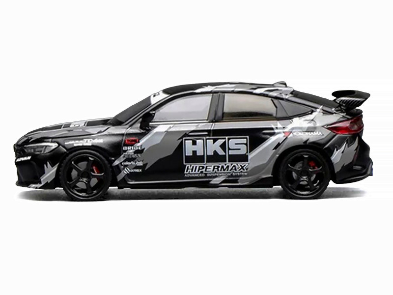 Honda Civic Type R (FL5) RHD (Right Hand Drive) "HKS" Matt Black with Graphics 1/64 Diecast Model Car by MotorHelix