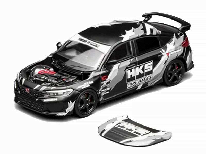 Honda Civic Type R (FL5) RHD (Right Hand Drive) "HKS" Matt Black with Graphics 1/64 Diecast Model Car by MotorHelix
