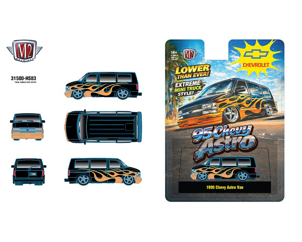 1/64 M2 Machines 1995 Chevrolet Astro Van (Black with Flames) Diecast Car Model