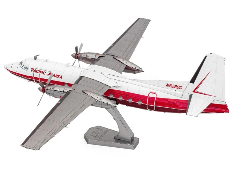 Model Kit Fairchild F-27 Commercial Aircraft "Pacific Alaska" White with Red Stripes (Moderate Difficulty) Steel Model by Metal Earth