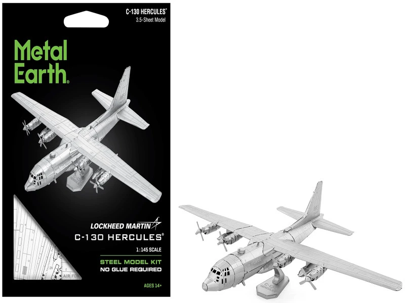 Model Kit Lockheed C-130 Hercules Transport Aircraft "United States Air Force" (Moderate Difficulty) Steel Model by Metal Earth