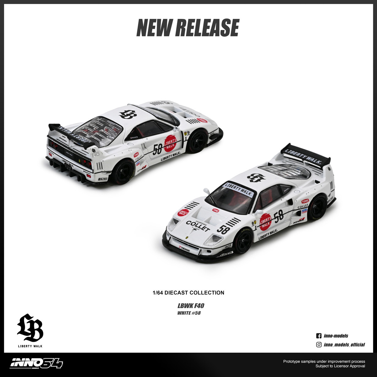 1/64 Inno Ferrari F40 LBWK #58 (White) Diecast Car Model