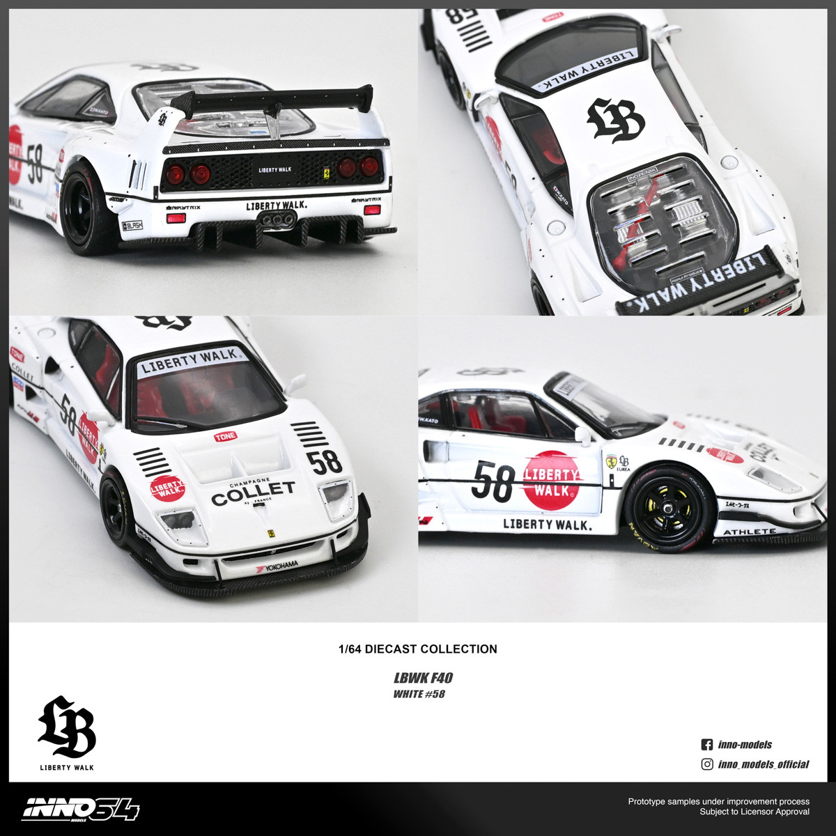 1/64 Inno Ferrari F40 LBWK #58 (White) Diecast Car Model