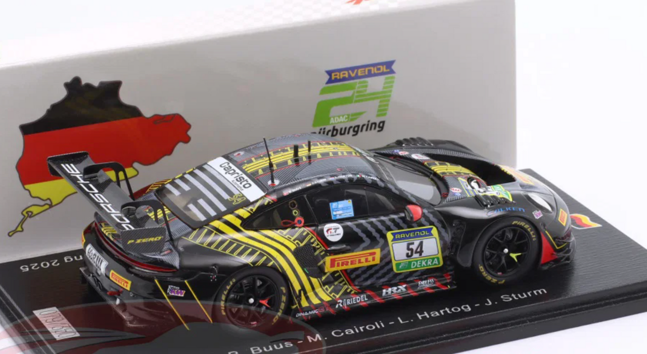 1/43 Spark 2025 Porsche 911 (992) GT3 R #54 3rd 24h Nürburgring Dinamic GT SRL Bastian Buus, Matteo Cairoli, Loek Hartog, Joel Sturm Car Model