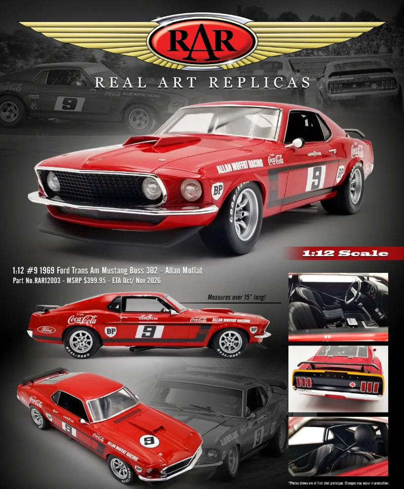 1/12 RAR Real Art Replicas 1969 Ford Trans Am Mustang  Boss 302 #9 Allan Moffat Diecast Car Model