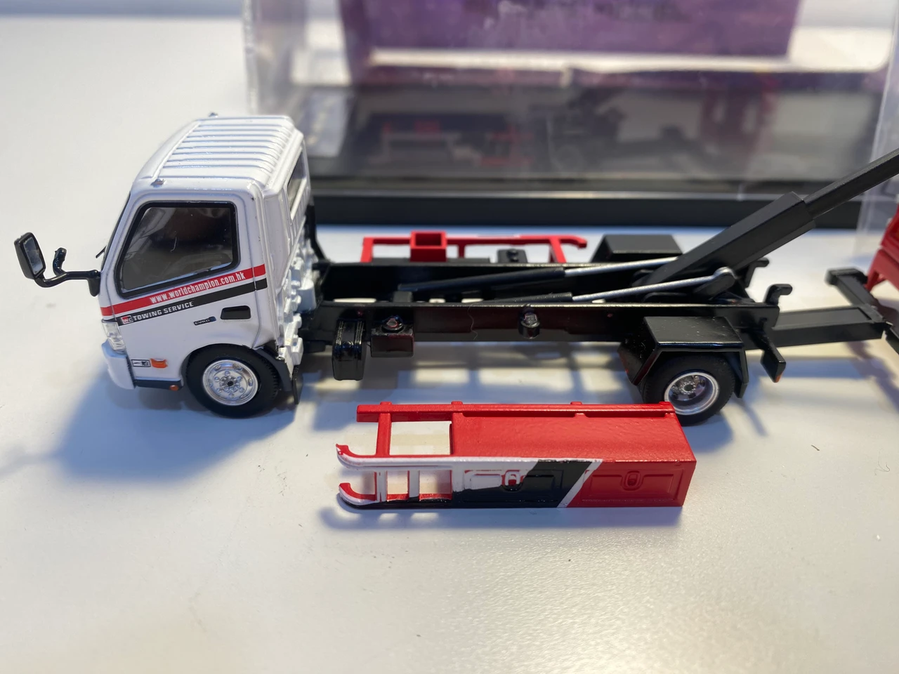 DAMAGED AS-IS 1/64 Unique Model & Tiny Hino 300 Dutro Flatbed Tow Truck Diecast Car Model