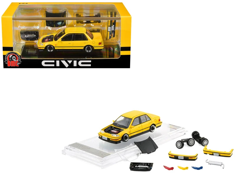 1/64 BMC 1991 Honda Civic EF2 (Custom Yellow with Black Hood) Diecast Car Model