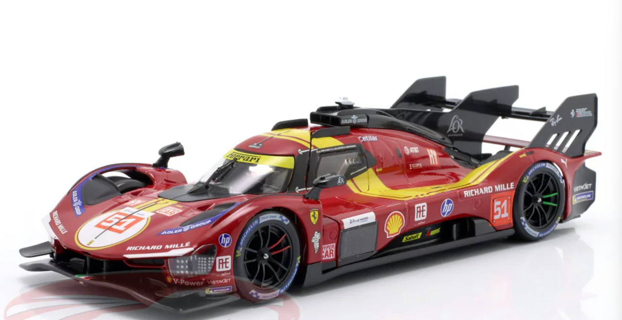 1/24 BBurago 2025 Ferrari 499P #51 3rd 24h LeMans Ferrari AF Corse AntGiovinazzi, Alessandro Pier Guidi, James Calado Car Model