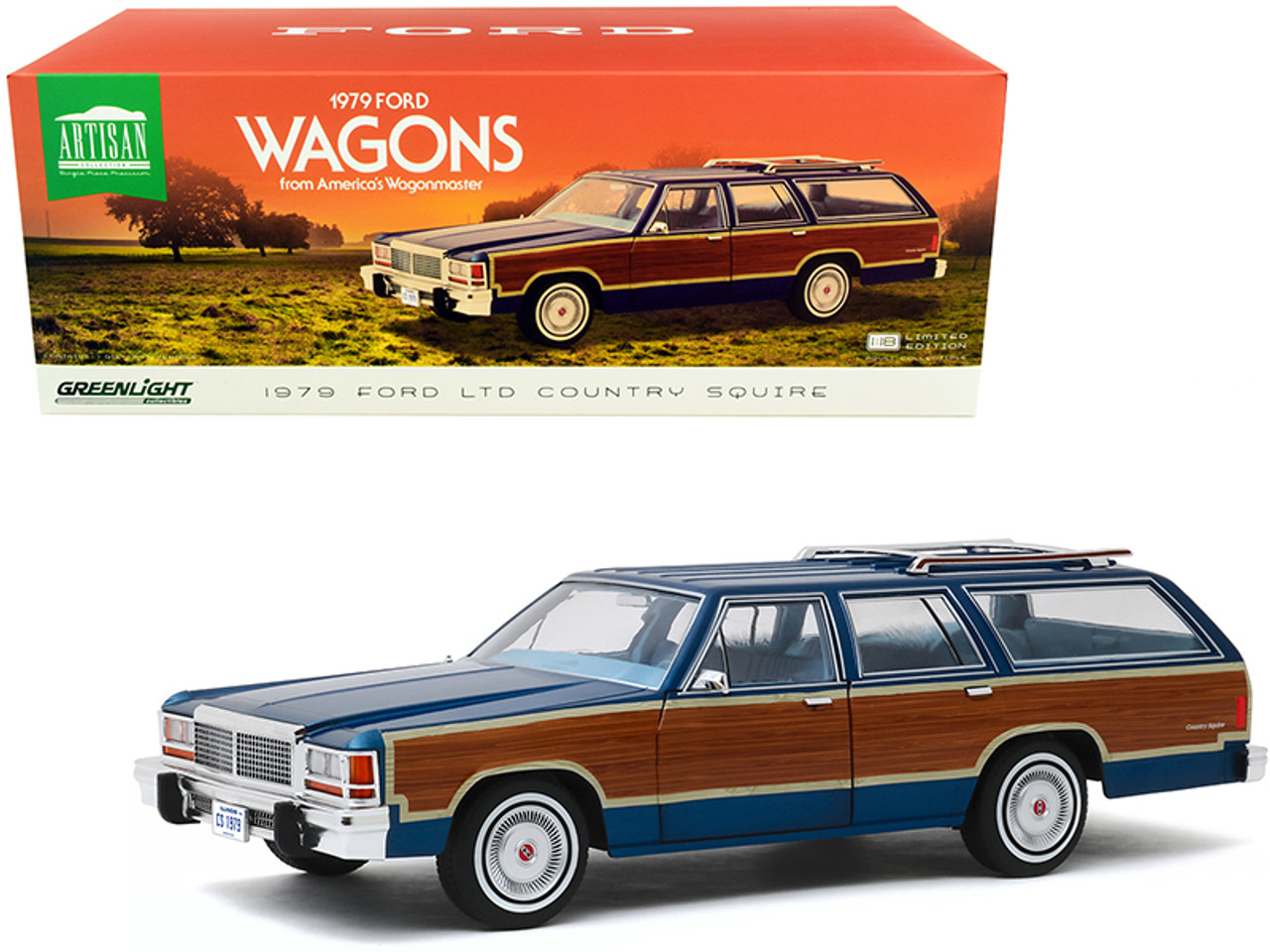 1979 Ford LTD Country Squire Midnight Blue with Wood Grain Paneling "1979 Ford Wagons from America's Wagonmaster" 1/18 Diecast Model Car by Greenlight