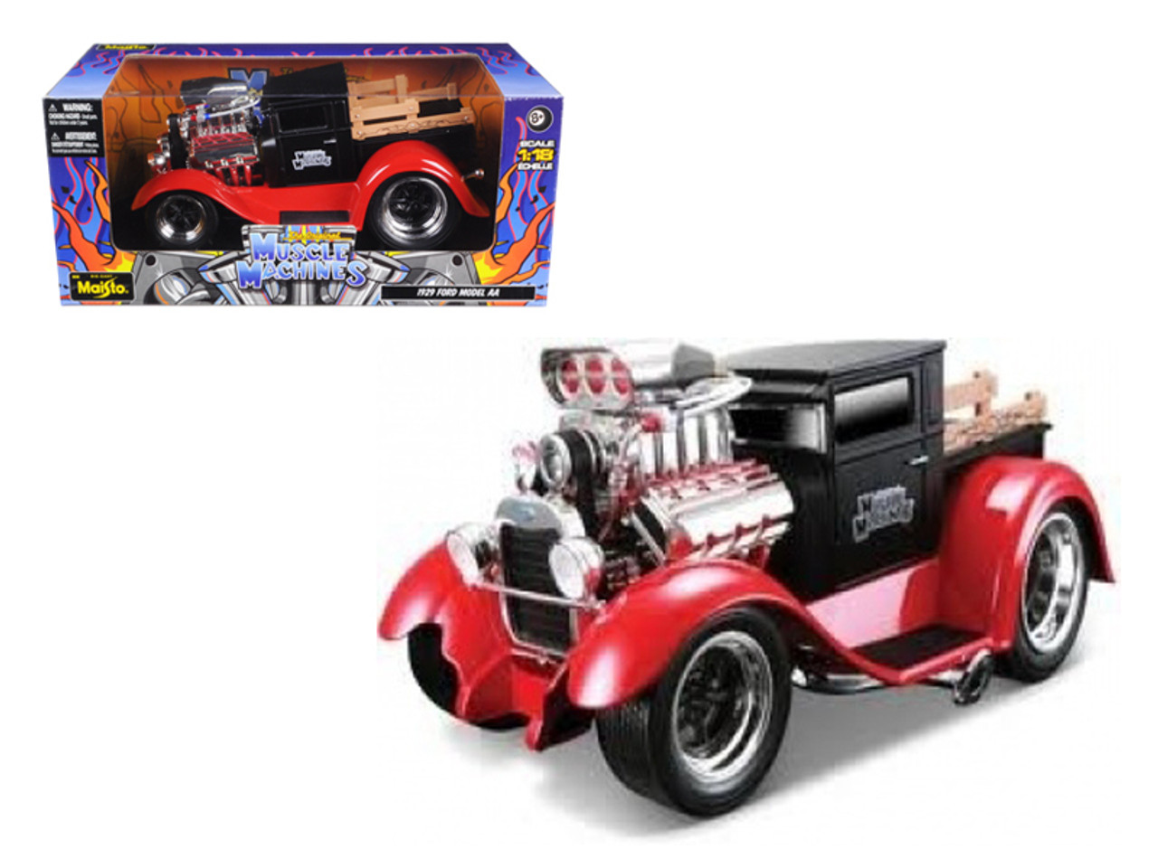 1/18 Maisto 1929 Ford Model AA Matt (Black & Red) "Muscle Machines" Diecast Car Model