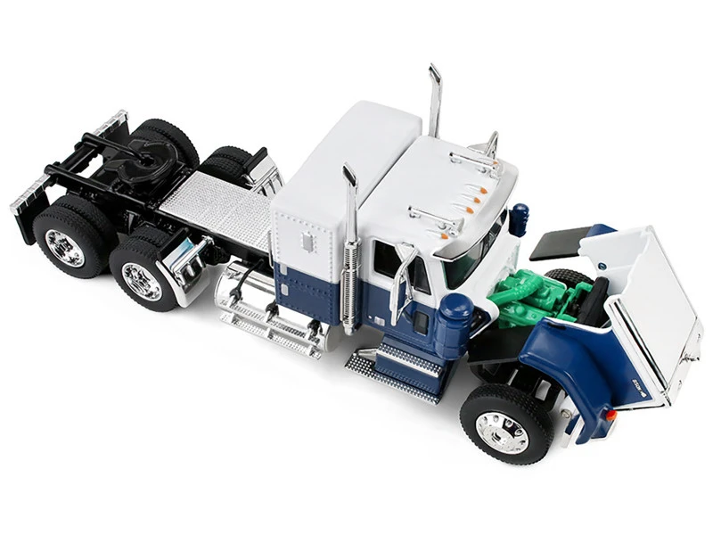 1/64 First Gear Chevrolet Bison (Blue & Chrome) with 34” Flat Top Sleeper & 40’ Vintage Trailer with Reefer Diecast Model