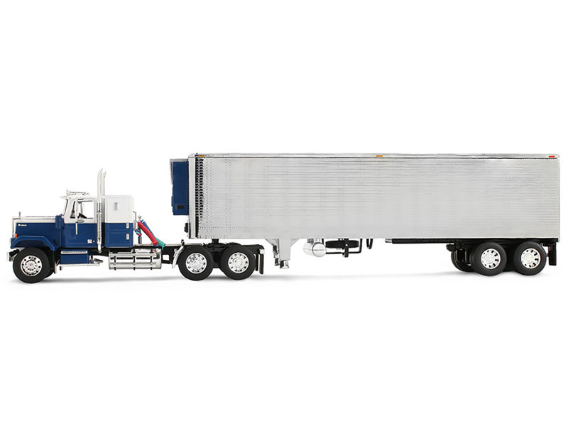1/64 First Gear Chevrolet Bison (Blue & Chrome) with 34” Flat Top Sleeper & 40’ Vintage Trailer with Reefer Diecast Model