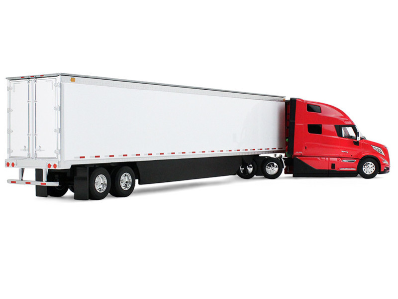 1/50 First Gear Volvo VNL 860 High-Roof Sleeper (Red & White) & 53’ Trailer with Skirts Diecast Model