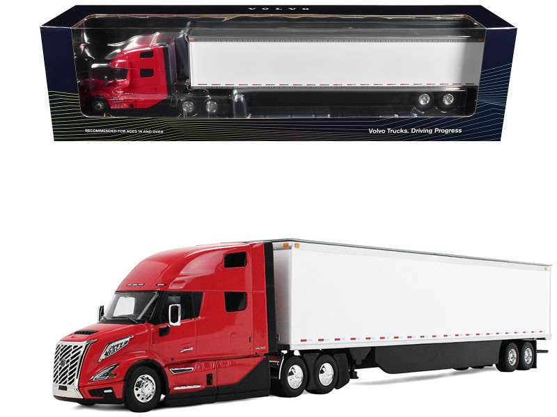 1/50 First Gear Volvo VNL 860 High-Roof Sleeper (Red & White) & 53’ Trailer with Skirts Diecast Model