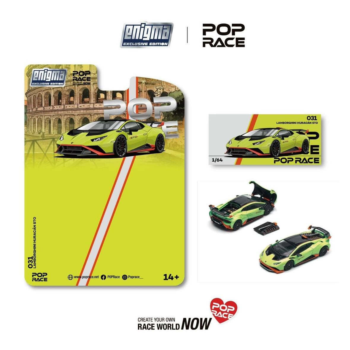 1/64 Poprace Lamborghini Huracan STO (Verde Citrea Green Aracio Dac) Diecast Car Model