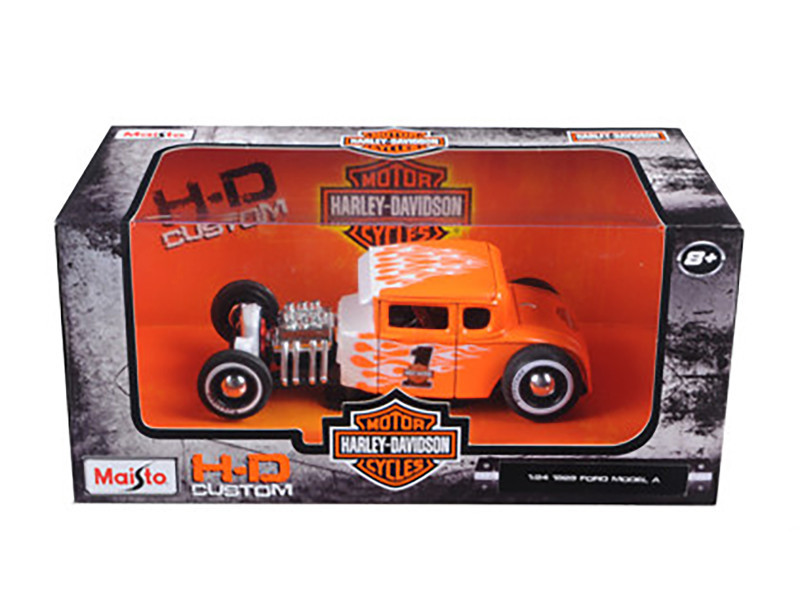 1929 Ford Model A Harley Davidson Orange With Flames #1 1/24 Diecast Model Car by Maisto
