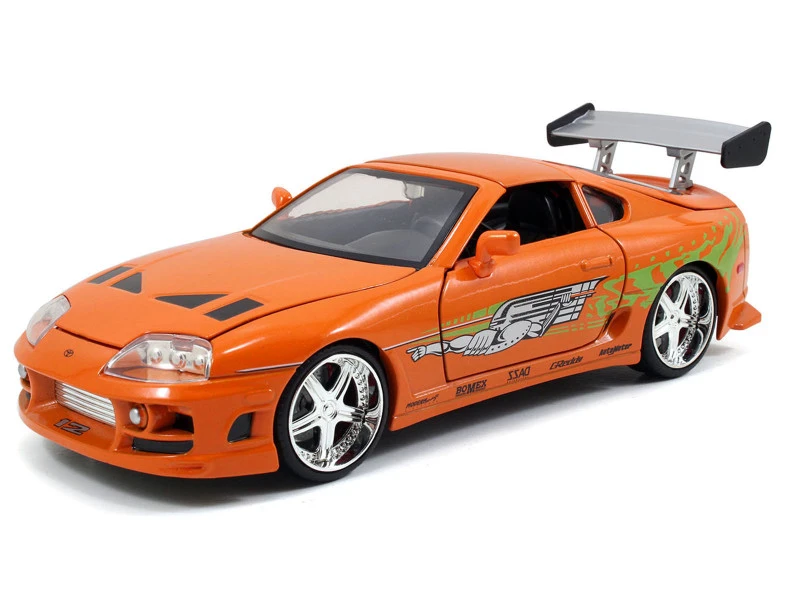 Dom's 1970 Dodge Charger R/T Black and Brian's Toyota Supra Orange with Graphics Set of 2 Cars "Fast & Furious 25th Anniversary" "Fast & Furious" Series 1/24 Diecast Model Cars by Jada