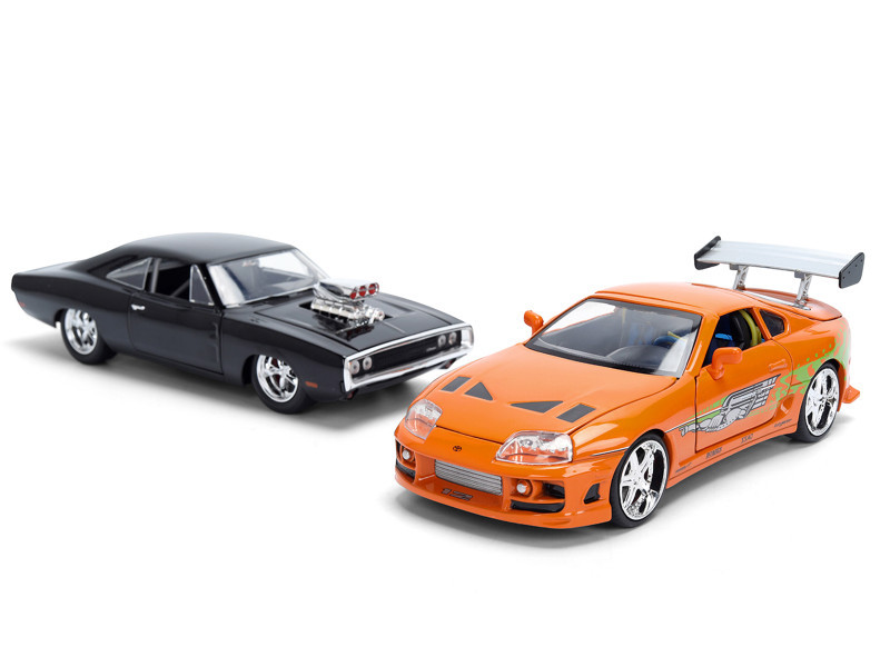 Dom's 1970 Dodge Charger R/T Black and Brian's Toyota Supra Orange