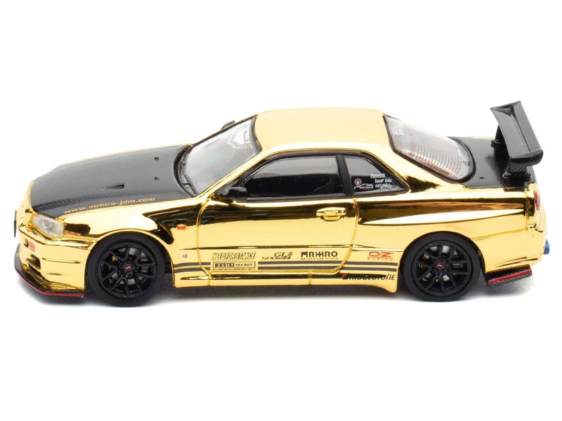 Nissan Skyline GT-R (R34) "Top Secret" RHD (Right Hand Drive) Gold Chrome with Carbon Hood "GTSHOW 2025 VIP Limited Edition" 1/64 Diecast Model Car by Inno Models