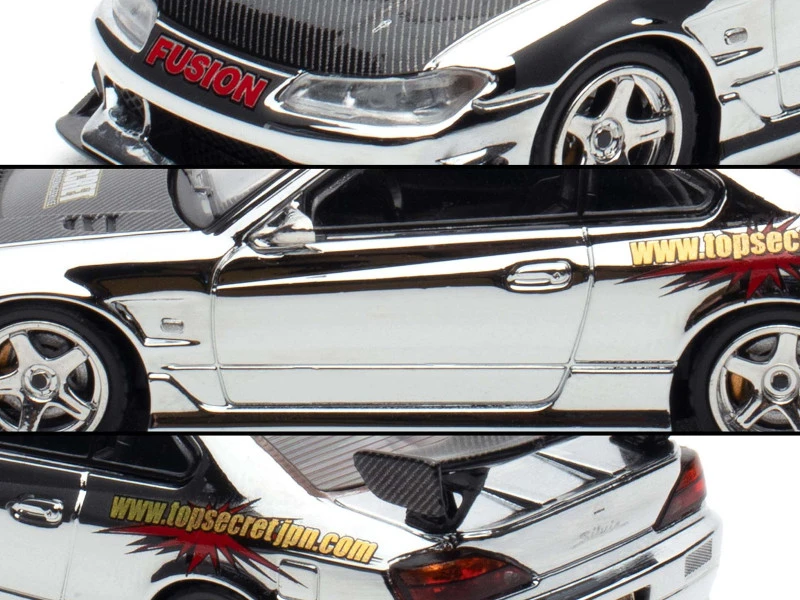 Nissan "Top Secret" Silvia (S15) RHD (Right Hand Drive) Chrome with Carbon Hood "Tokyo Auto Salon Kuala Lumpur 2025 Event Edition" 1/64 Diecast Model Car by Inno Models