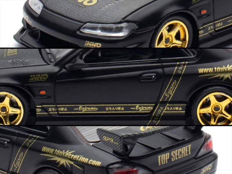 Nissan "Top Secret" Silvia (S15) RHD (Right Hand Drive) Matt Black with Carbon Hood "APA XPO 2025 Event Edition VIP Ticket Bundle" 1/64 Diecast Model Car by Inno Models