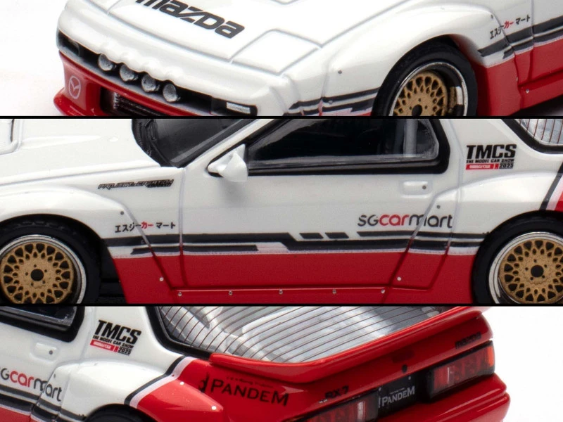 Mazda RX-7 (FC3S) "Pandem Rocket Bunny" White and Red with Black Stripes "The Model Car Show Singapore 2025 Event Edition" 1/64 Diecast Model Car by Inno Models