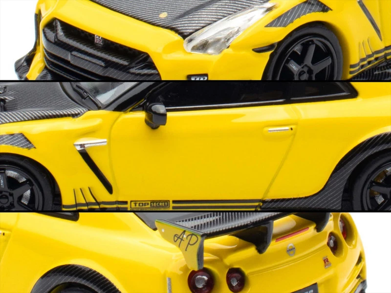 Nissan GT-R (R35) RHD (Right Hand Drive) Yellow with Carbon Hood and Black Top "The Model Car Show Singapore 2025 Event Edition" 1/64 Diecast Model Car by Inno Models
