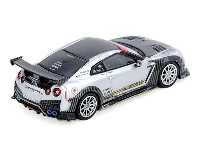 Nissan GT-R (R35) Top Secret RHD (Right Hand Drive) Silver Metallic with Carbon Hood and Top "Tokyo Auto Salon Hong Kong 2025 Event Edition" 1/64 Diecast Model Car by Inno Models