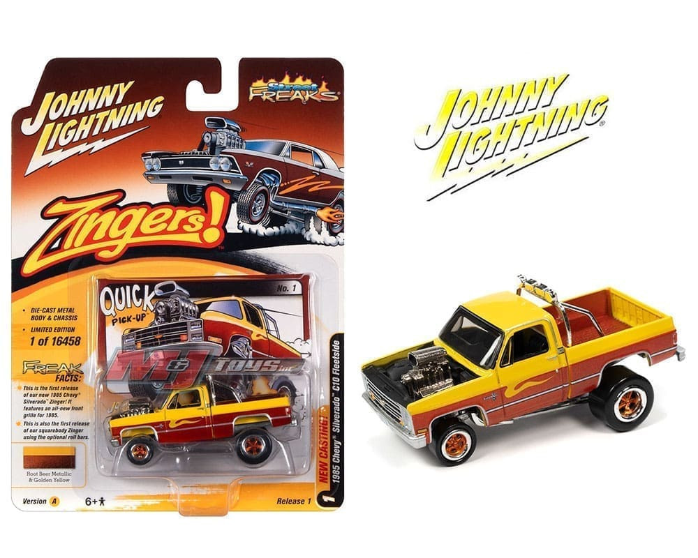 1/64 Johnny Lightning 1985 Chevrolet Silverado (Zinger) (Yellow) Diecast Car Model