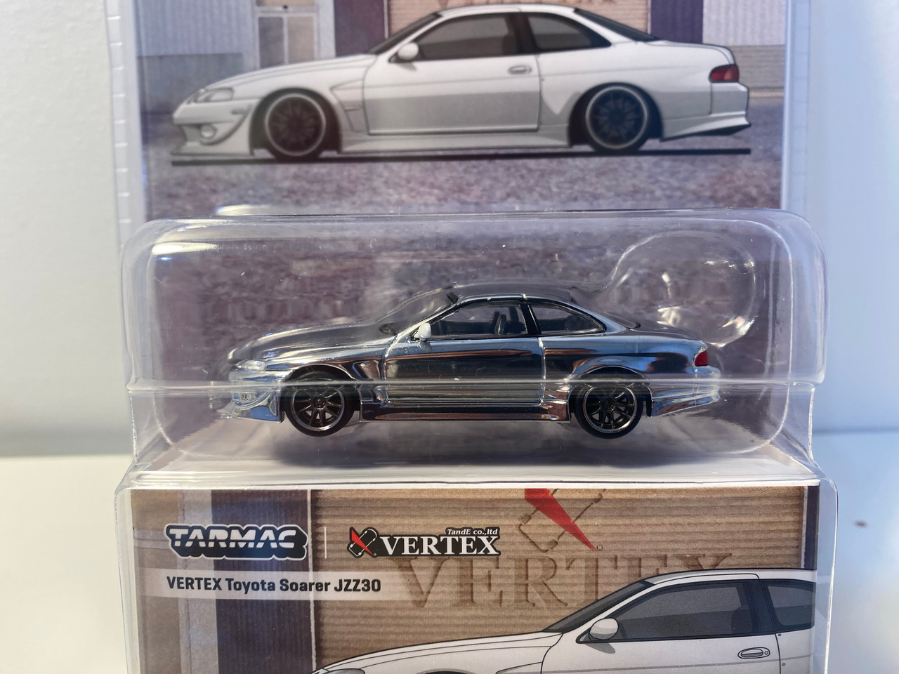 CHASE CAR 1/64 Tarmac Works VERTEX Toyota Soarer JZZ30 (Chrome Silver) Diecast Car Model
