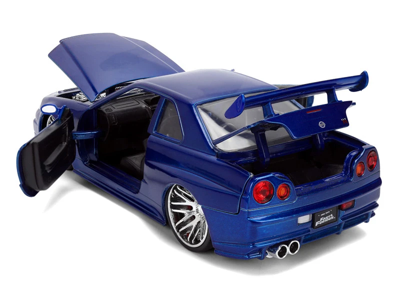 Brian's Nissan Skyline GT-R (R34) RHD (Right Hand Drive) Blue Color Brush Finish 25 Years of Fast & Furious Anniversary "2 Fast 2 Furious" (2003) Movie "Fast & Furious" 1/24 Diecast Model Car by Jada