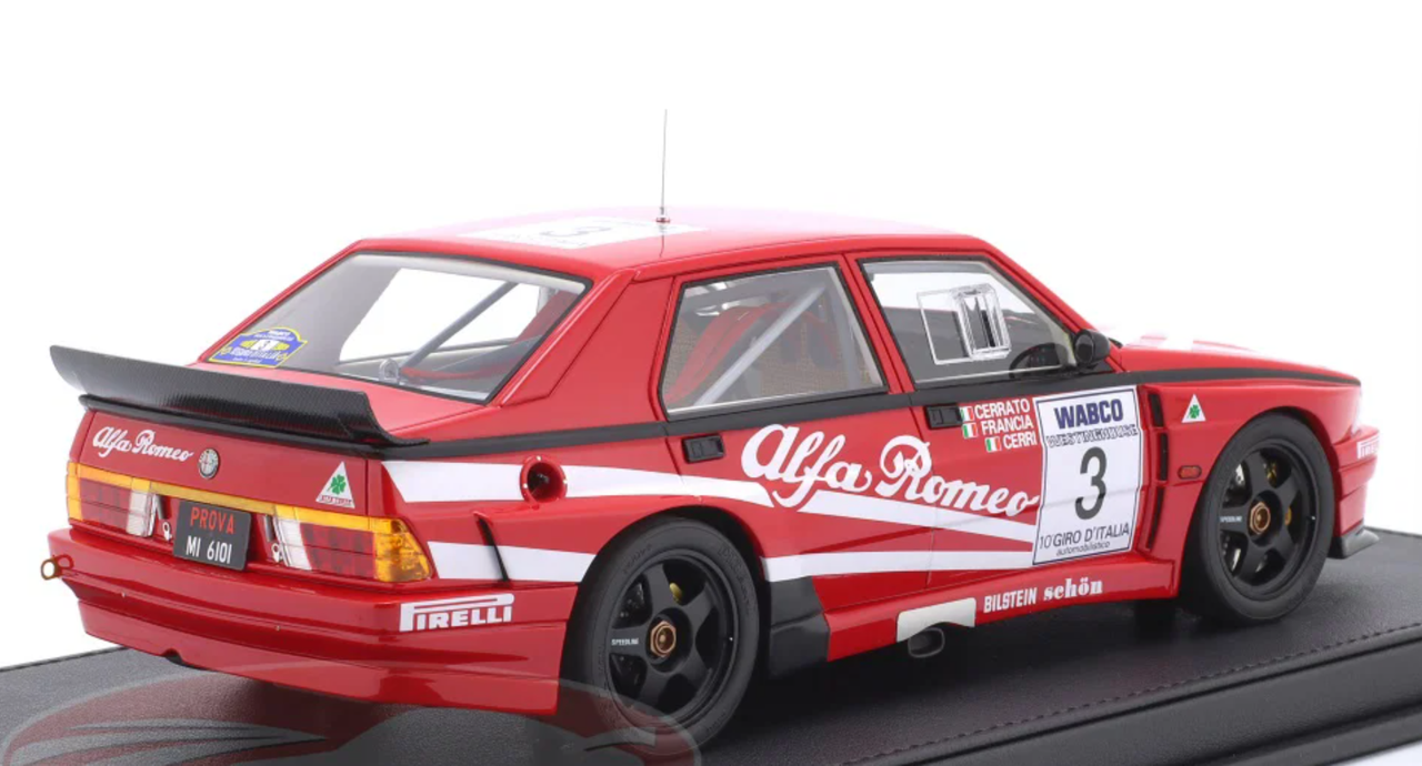 1/18 TopMarques 1989 Alfa Romeo 75 Turbo #3 Winner Giro d'Italia Dario Cerrato, Giorgio Francia, Giuseppe Cerri Car Model