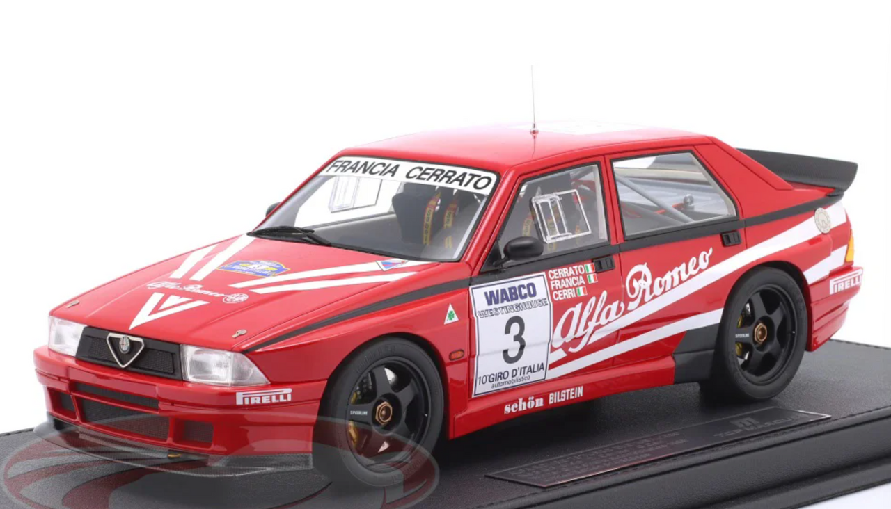 1/18 TopMarques 1989 Alfa Romeo 75 Turbo #3 Winner Giro d'Italia Dario Cerrato, Giorgio Francia, Giuseppe Cerri Car Model