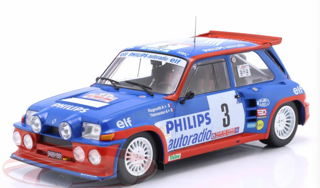 1/18 Altaya 1985 Renault 5 Maxi Turbo #3 Winner Rallye Tour de Corse Renault Elf Philips Jean Ragnotti, Pierre Thimonier Diecast Car Model
